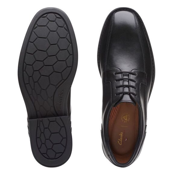 Clarks Un Hugh Way Black Leather Shoes Size 7.5 M - Picture 2 of 10